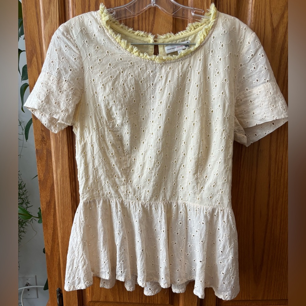 #86-Jackpot Collection B Yellow Eyelet Peplum Blouse 36
